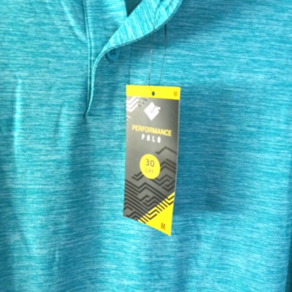 Member’s Mark Men’s Polo Shirt Sz XL NWT Heather Turquoise 4-Way Stretch UPF - Picture 8 of 14